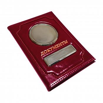 Обложка для автодокументов с надписью, анилин, нат. кожа, красная