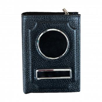 Обложка-портмоне для автодокументов черная, нат. кожа, флоттер на молнии без застежки