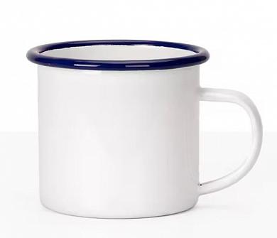 Кружка эмалированная белая синий кант