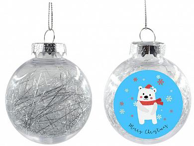 Новогодний шар 8 см прозрачный с серебряным наполнителем