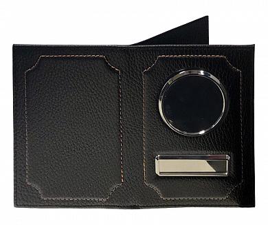Обложка для автодокументов и паспорта, флоттер, нат. кожа, черная