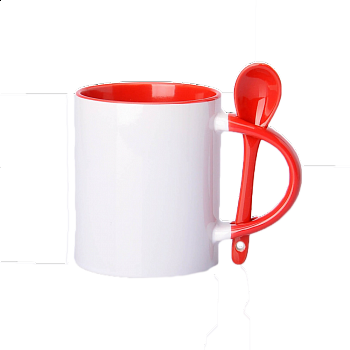 Кружка стандарт, С ложкой Красная