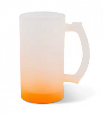 Кружка пивная стеклянная с цветным дном оранжевая