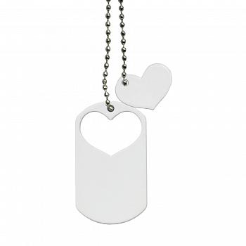 Брелок Жетон с сердцем с цепочкой белый