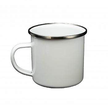 Кружка эмалированная белая серебристый кант