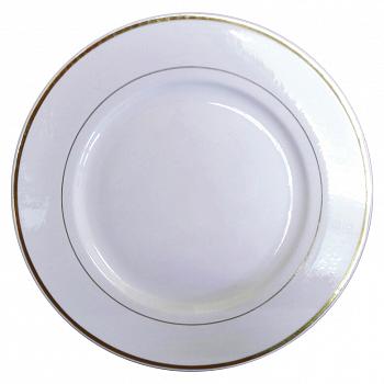 Тарелка керамическая белая с золотой каемкой большая 26 см