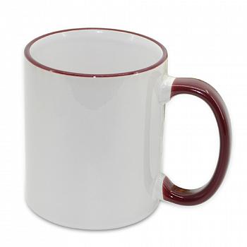 Кружка Стандарт белая с бордовой ручкой и ободком