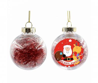 Новогодний шар 8 см прозрачный с красным наполнителем