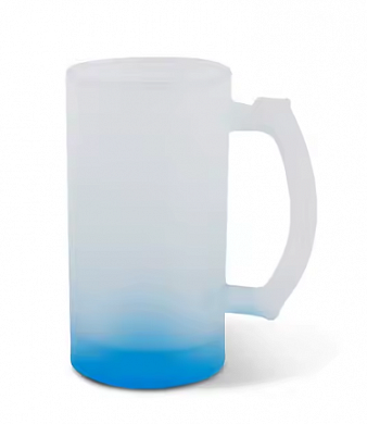 Кружка пивная стеклянная с цветным дном голубая