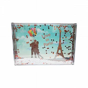 Рамка водяная прямоугольная со снегом и сердечками